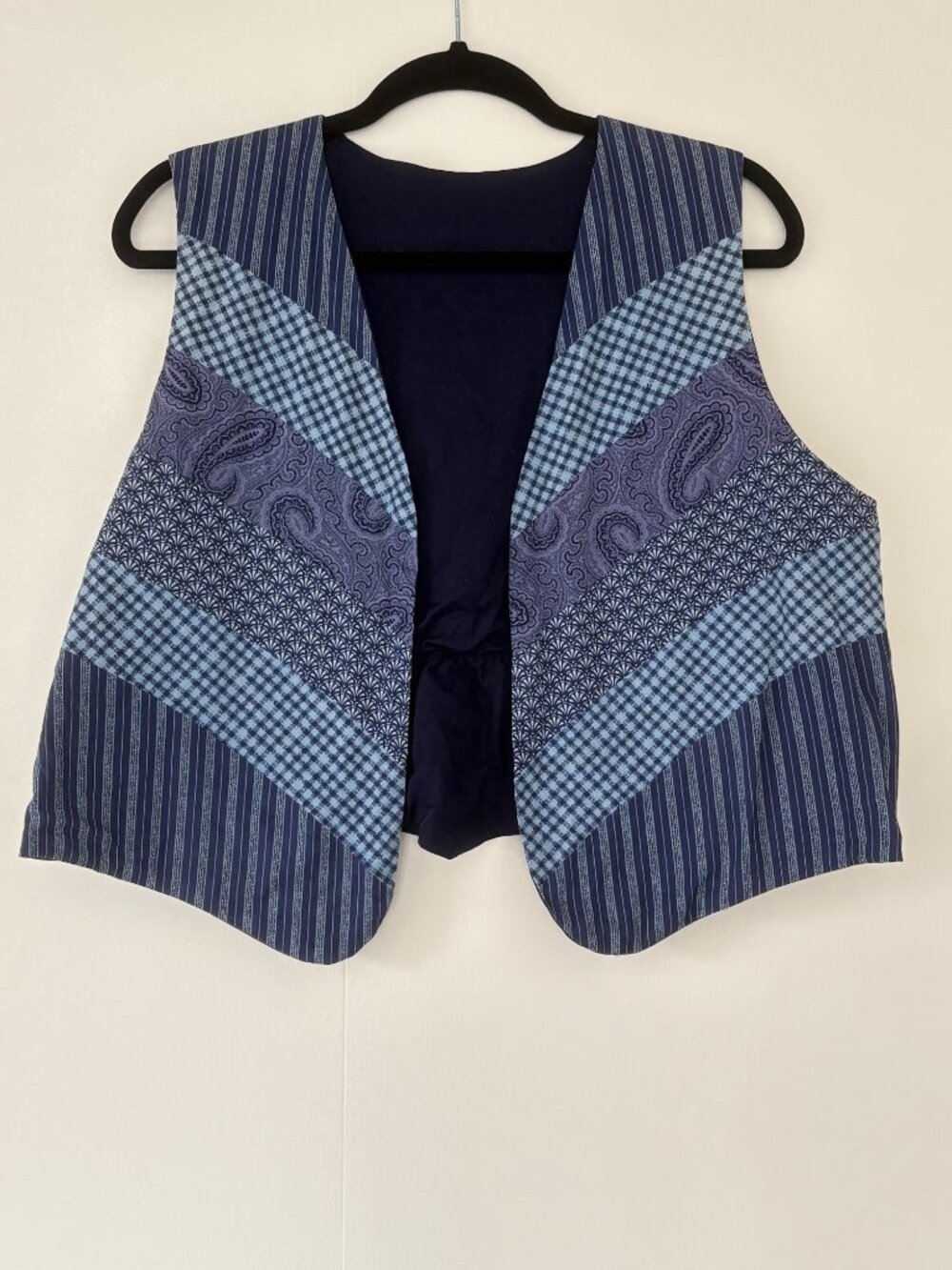 Patchwork Vest Blue Paisley Cottagecore Boho Folkware Style Open Front